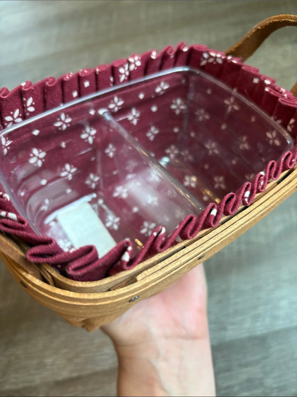 Longaberger Small Rectangle Basket Fabric Liner & Protector Leather Handles